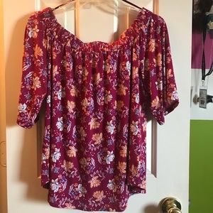 Burgundy off the shoulder flower top size M